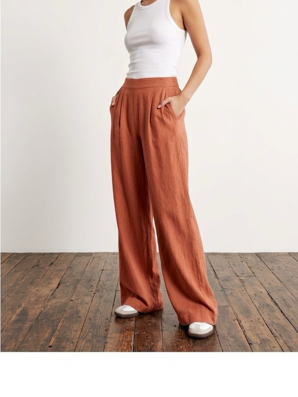 Abercrombie & Fitch Wide Leg Linen-blend Pants in Rust